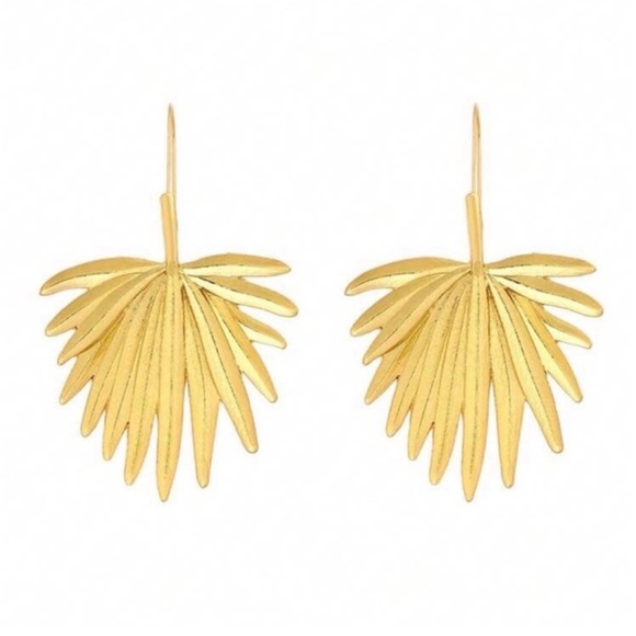 Zara Gold Palm Leaf Lightweight Drop Earrings - Picture 1 of 2